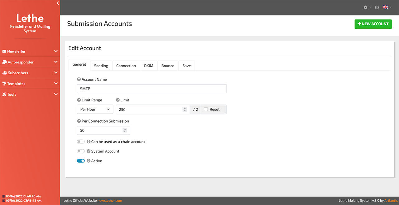 Submission Account Settings